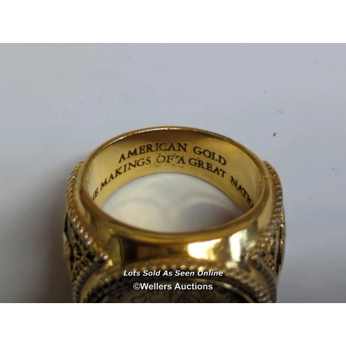 338 - American Liberty ring, gold plated, ring size V / SF