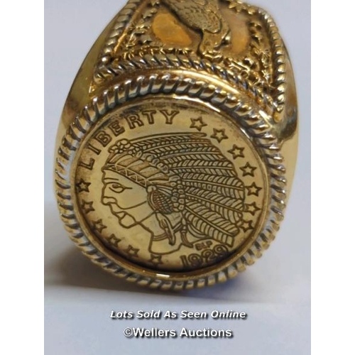 338 - American Liberty ring, gold plated, ring size V / SF