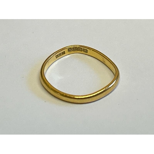 362 - 22ct gold hallmarked wedding band, ring size L, gross weight 2.24g / SF