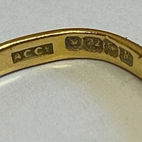 362 - 22ct gold hallmarked wedding band, ring size L, gross weight 2.24g / SF