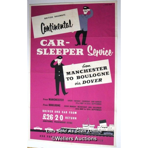 175 - Vintage British Railways poster 'Continental Car Sleeper Service from Manchester to Boulogne via Dov... 