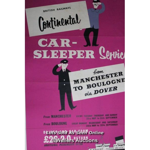 175 - Vintage British Railways poster 'Continental Car Sleeper Service from Manchester to Boulogne via Dov... 