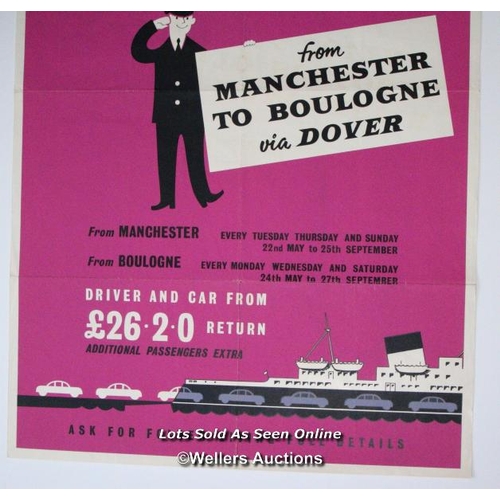 175 - Vintage British Railways poster 'Continental Car Sleeper Service from Manchester to Boulogne via Dov... 