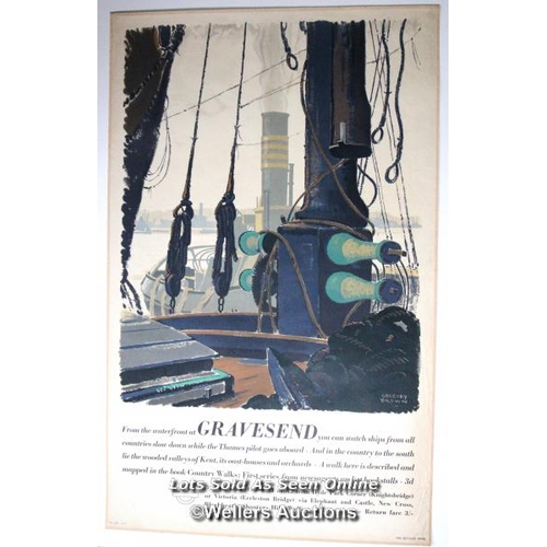 177 - Vintage London Transport poster 'Gravesend' by Gregory Brown c1937, double royal, 40 x 25 inches, ex... 