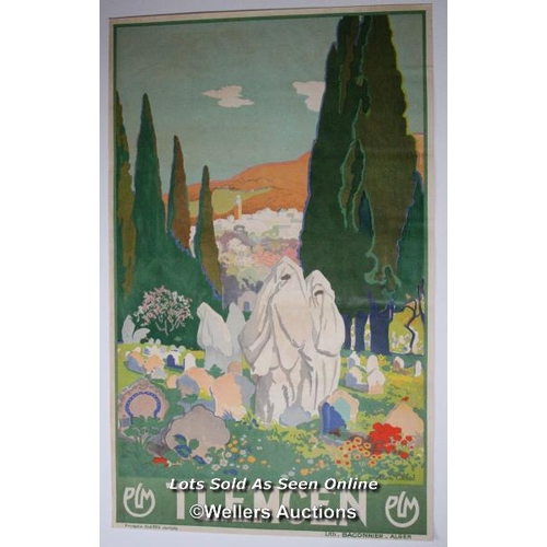 189 - Original 1929 French Paris Lyon Marseille Railway poster  'Tiemcen - Leon' by Carre double royal, 40... 