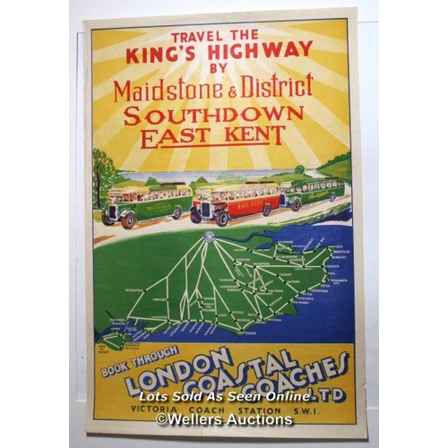 191 - Original 1930s poster 'Travel the King's Highway' by London Coastal Coaches , 50 x 76cm