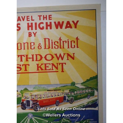 191 - Original 1930s poster 'Travel the King's Highway' by London Coastal Coaches , 50 x 76cm