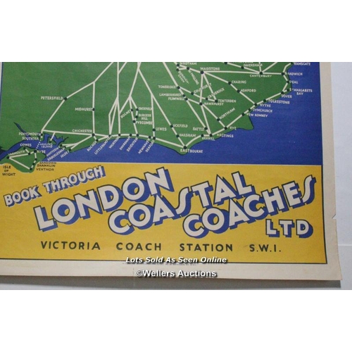 191 - Original 1930s poster 'Travel the King's Highway' by London Coastal Coaches , 50 x 76cm