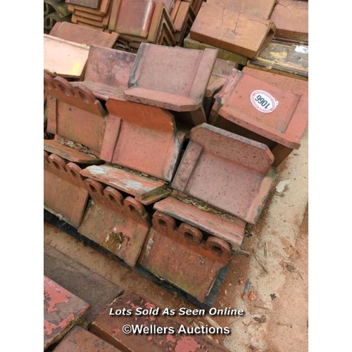 1066 - APPROX X26 DECORATIVE RED RIDGE ROOF TILES, 34CM (L)