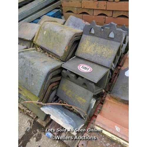 1091 - APPROX X50 BLUE RIDGE TILES AND APPROX X16 DECORATIVE RIDGE TILES 30CM (L)