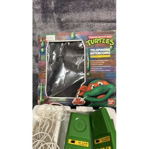 16 - Teenage Mutant Hero Turtles - boxed Ban Dai Intercom telephone toy, Turtles VI game for Super Ninten... 