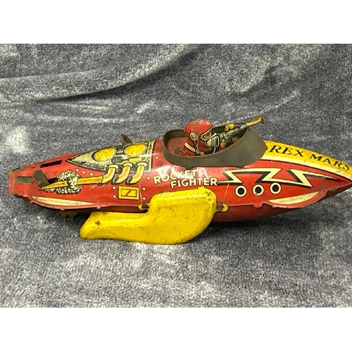 59 - A Rex Mars tinplate wind up Rocket Fighter, in need of restoration, wind up mechanism not working, a... 