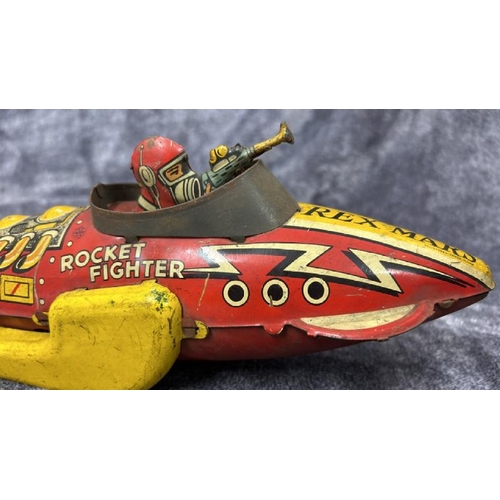 59 - A Rex Mars tinplate wind up Rocket Fighter, in need of restoration, wind up mechanism not working, a... 