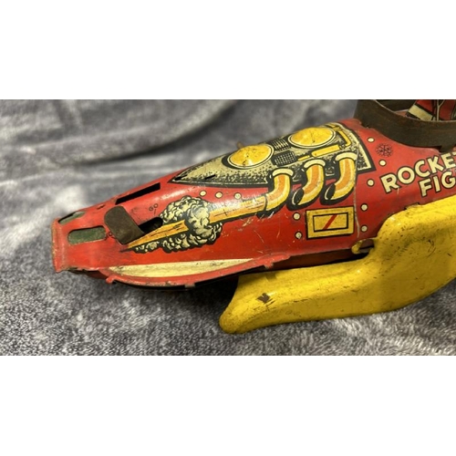 59 - A Rex Mars tinplate wind up Rocket Fighter, in need of restoration, wind up mechanism not working, a... 