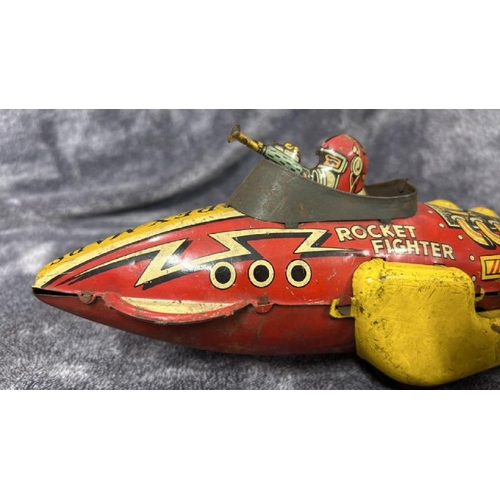 59 - A Rex Mars tinplate wind up Rocket Fighter, in need of restoration, wind up mechanism not working, a... 