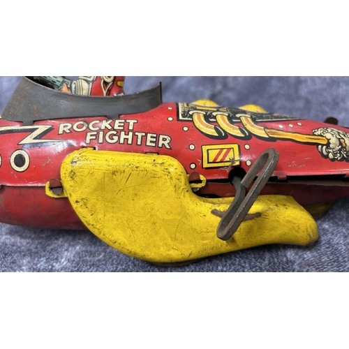 59 - A Rex Mars tinplate wind up Rocket Fighter, in need of restoration, wind up mechanism not working, a... 