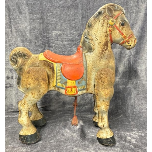 60 - A vintage 1940's - 1950's Mobo tinplate pedal horse on casters, in need of restoration, movement app... 