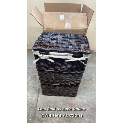 23 - BRAMBLY COTTAGE DISTILLED BROWN RECTANGULAR WICKER LAUNDRY BASKET LINED STORAGE BASKET WITH LID - ME... 