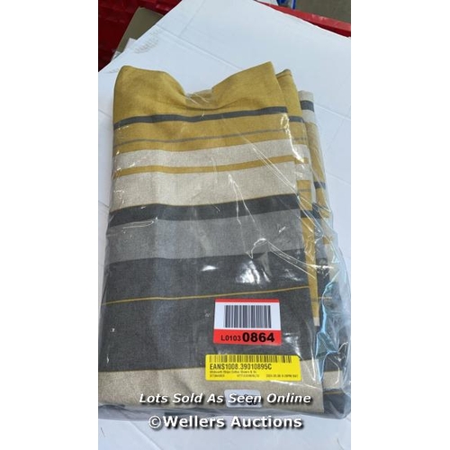 66 - FUSION WHITWORTH STRIPE EYELET SHEER CURTAINS / COLOUR: OCHRE / PANEL SIZE: 168 W X 229 D CM / RRP: ... 