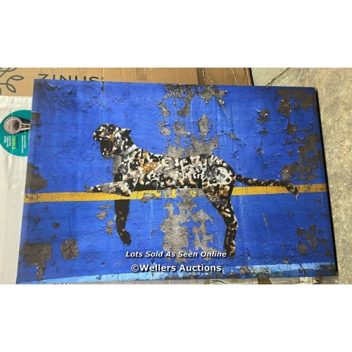 71 - EAST URBAN HOME BLUE LEOPARD BANKSY GRAPHIC PRINT / SIZE: 66 CM H X 101.6 CM W / RRP: £50.99 / APPEA... 