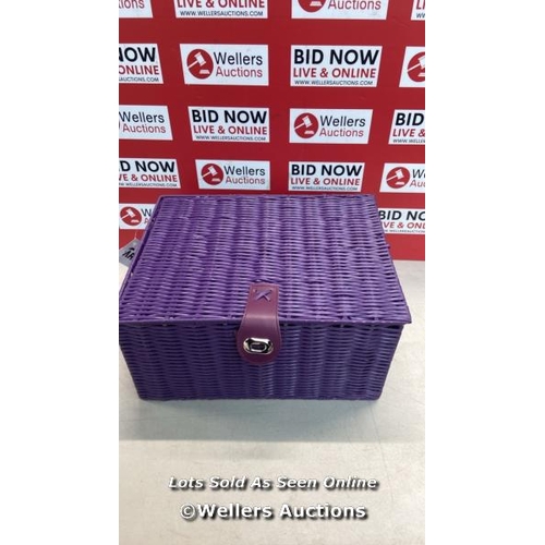 7020 - ARPAN LARGE RESIN WOVEN STORAGE BASKET BOX WITH LID & LOCK - PURPLE / APPEARS NEW / SEE IMAGES / G25