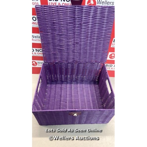 7020 - ARPAN LARGE RESIN WOVEN STORAGE BASKET BOX WITH LID & LOCK - PURPLE / APPEARS NEW / SEE IMAGES / G25