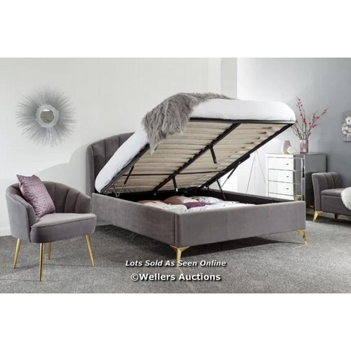 104 - THIERRY UPHOLSTERED BED (GREY) DOUBLE / APPEARS TO BE NEW, OPEN BOX / SEE IMAGES FOR DETAILS / MAY H... 