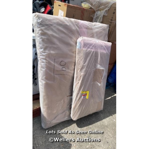 105 - PONTMAIN UPHOLSTERED BED FRAME (PINK) HEAD AND FOOT BOARD ONLY) / APPEARS TO BE NEW, OPEN BOX / SEE ... 