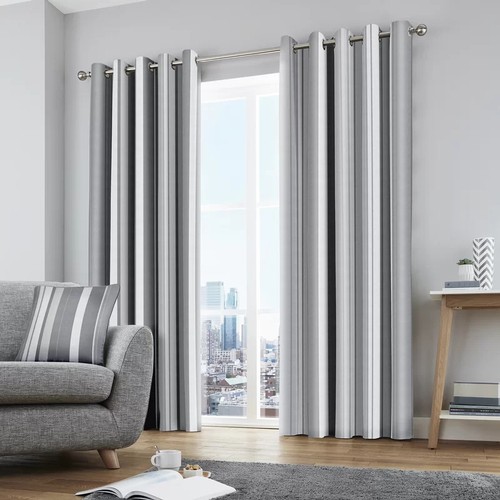 66 - FUSION WHITWORTH STRIPE EYELET SHEER CURTAINS / COLOUR: OCHRE / PANEL SIZE: 168 W X 229 D CM / RRP: ... 