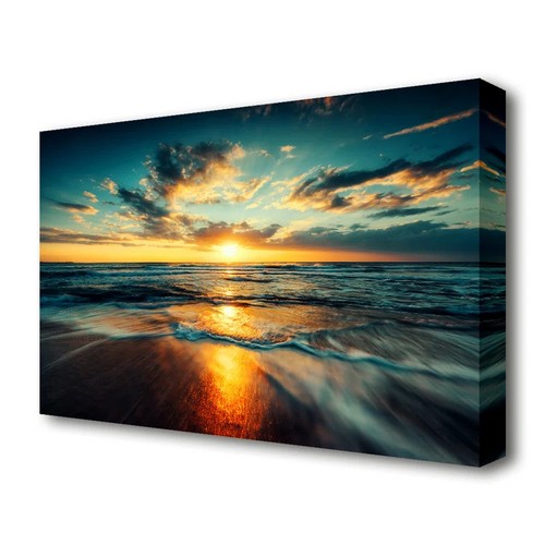 72 - EAST URBAN HOME 'FIRE SUNSET GLOW BEACH' PHOTOGRAPHIC PRINT ON CANVAS / SIZE: 81.3 CM H X 121.9 CM W... 