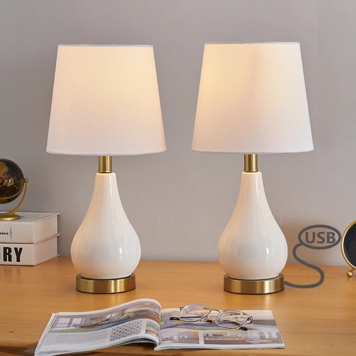 77 - BLUE ELEPHANT CHEATHAM 44.45CM TABLE LAMP SET WITH USB BASE / COLOUR: WHITE / RRP: £93.99 / APPEARS ... 