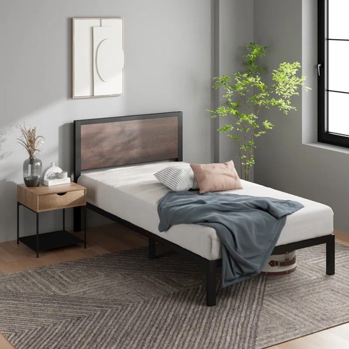 79 - WILLISTON FORGE SLOVAN INDUSTRIAL BED FRAME WITH WOODEN HEADBOARD / SIZE: SINGLE (3') / RRP: £93.99 ... 