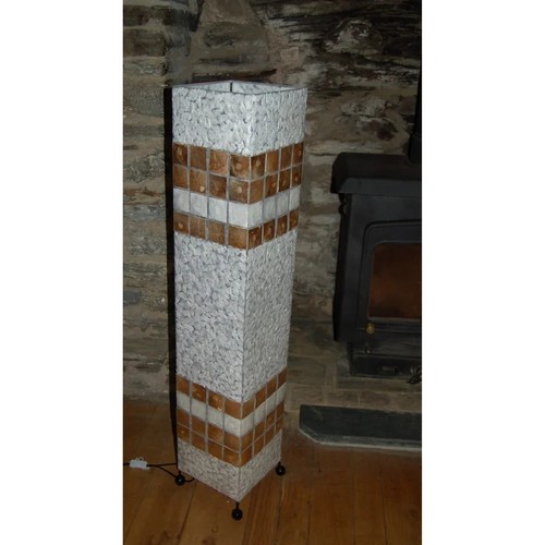 80 - BLOOMSBURY MARKET LAVENDALE 100CM WHITE FLOOR STANDING COLUMN LAMP WITH WHITE AND GOLD SHELL / RRP: ... 