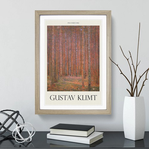 87 - EAST URBAN HOME PINE TREE FOREST BY GUSTAV KLIMT - PICTURE FRAME PAINTING ON MDF / SIZE: 48CM H X 65... 