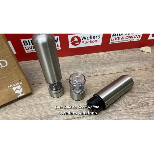 1006 - SALTER 7722 SSTURA ELECTRIC SALT & PEPPER GRINDER SET / SIGNS OF USE / APPEARS DAMAGED / SEE IMAGES ... 