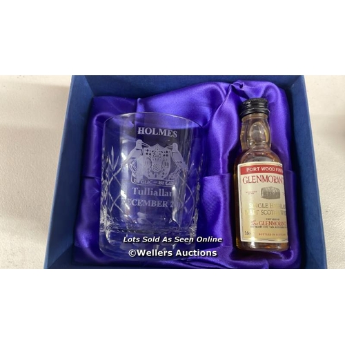 1182 - POLICE HOLMES SEMINAR WHISKEY GLASS AND MINIATURE WHISKY IN PRESENTATION BOX  / D19