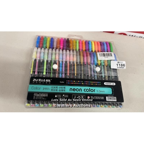 1186 - 48 GEL PEN SET METALLIC PASTEL GLITTER NEON GEL PENS FOR ADULT COLOURING BOOK  / D19