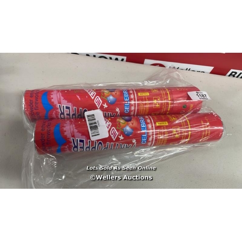 1187 - LOT OF 2 X PARTY POPPERS COMPRESSED AIR CONFETTI CANNONS WEDDING BIRTHDAY BABY SHOWER UK  / D19