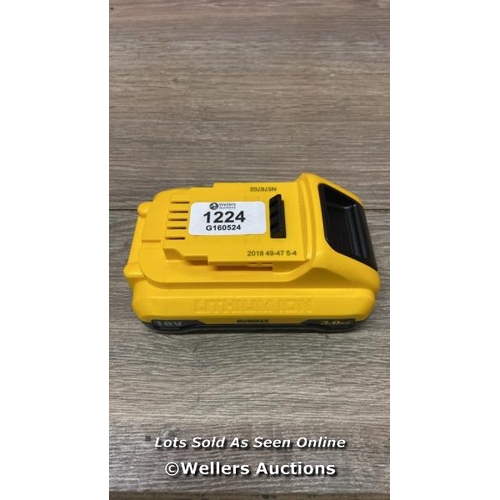 1224 - GENUINE DEWALT DCB187 XR 18V 3.0AH LI-ION BATTERY *WITH CHARGE INDICATOR*  / F13