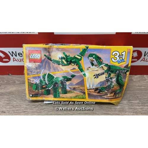 1335 - LEGO 31058 CREATOR MIGHTY DINOSAURS TOY, 3 IN 1 MODEL, T. REX, TRICERATOPS AND PTERODACTYL DINOSAUR ... 