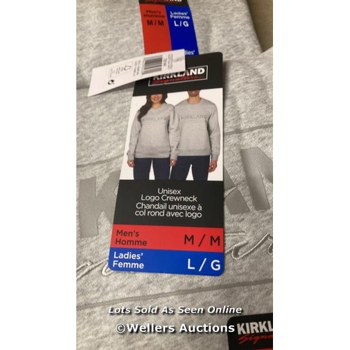 49 - 4X UNISEX NEW KIRKLAND SIGNATURE CREWNECK SWEATSHIRTS / GENTS MEDIUM LADIES LARGE / D