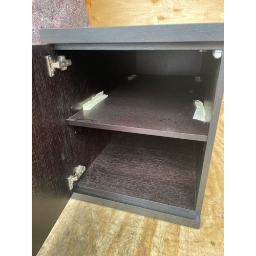 11 - PAIR OF WOODEN CABINETS WITH DOORS AT EACH END AND AND ONE SHELF, 62CM HIGH X 100CM WIDE X 50CM DEEP... 