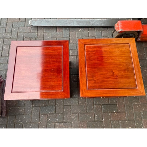 2 - PAIR OF MODERN CHINESE STYLE ROSEWOOD BEDSIDE TABLES, 56CM HIGH X 56CM WIDE X 55.5 CM DEEP / CONTAIN... 