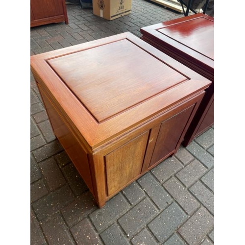 2 - PAIR OF MODERN CHINESE STYLE ROSEWOOD BEDSIDE TABLES, 56CM HIGH X 56CM WIDE X 55.5 CM DEEP / CONTAIN... 