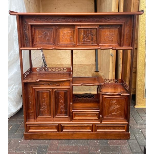 3 - A MODERN CHINESE STYLE ROSEWOOD DISPLAY CABINET WITH FOUR DRAWERS AND SLIDING DOOR COMPARTMENTS, 131... 