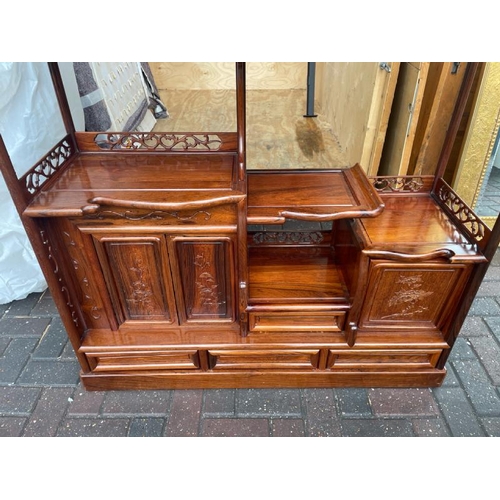 3 - A MODERN CHINESE STYLE ROSEWOOD DISPLAY CABINET WITH FOUR DRAWERS AND SLIDING DOOR COMPARTMENTS, 131... 