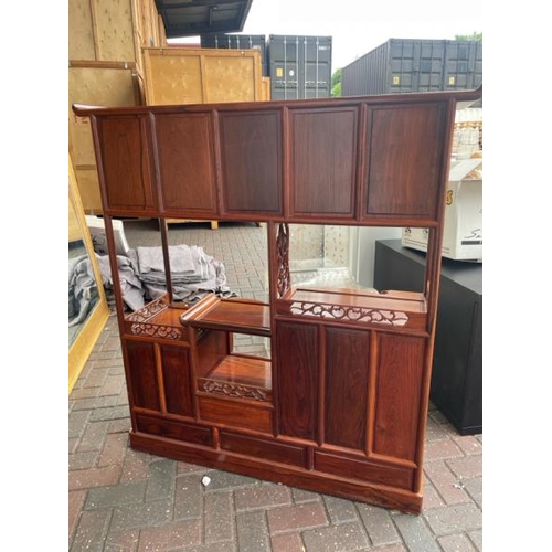 3 - A MODERN CHINESE STYLE ROSEWOOD DISPLAY CABINET WITH FOUR DRAWERS AND SLIDING DOOR COMPARTMENTS, 131... 