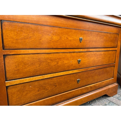 31 - A PAIR OF FRENCH MADE WALLNUT  CHESTS WITH THREE LARGE DRAWERS AND ONE DOCUMENT DRAWER, BOTH WITH TW... 