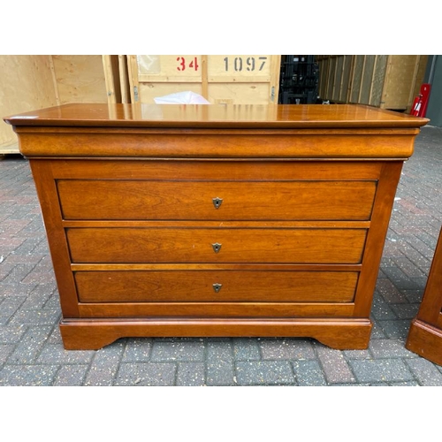 31 - A PAIR OF FRENCH MADE WALLNUT  CHESTS WITH THREE LARGE DRAWERS AND ONE DOCUMENT DRAWER, BOTH WITH TW... 