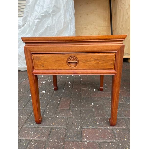 4 - A MODERN CHINESE STYLE ROSEWOOD SIDE TABLE WITH ONE DRAWER, WOOD FADED, 59CM HIGH X 55.5CM WIDE X 56... 